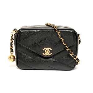 CHANEL Caviar Camera Bag with Turnlock Chain, No. 3, 1994-1996, Black Shoulde...